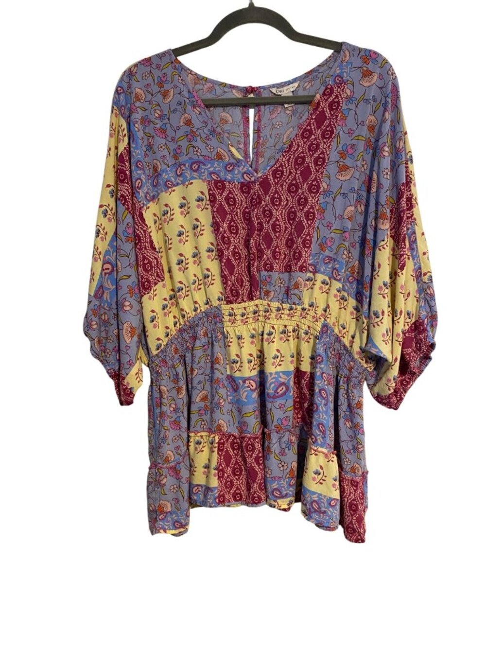 Cato Plus Women's 22/24W Boho Patchwork Floral Tunic Top Elastic Waist Colorful